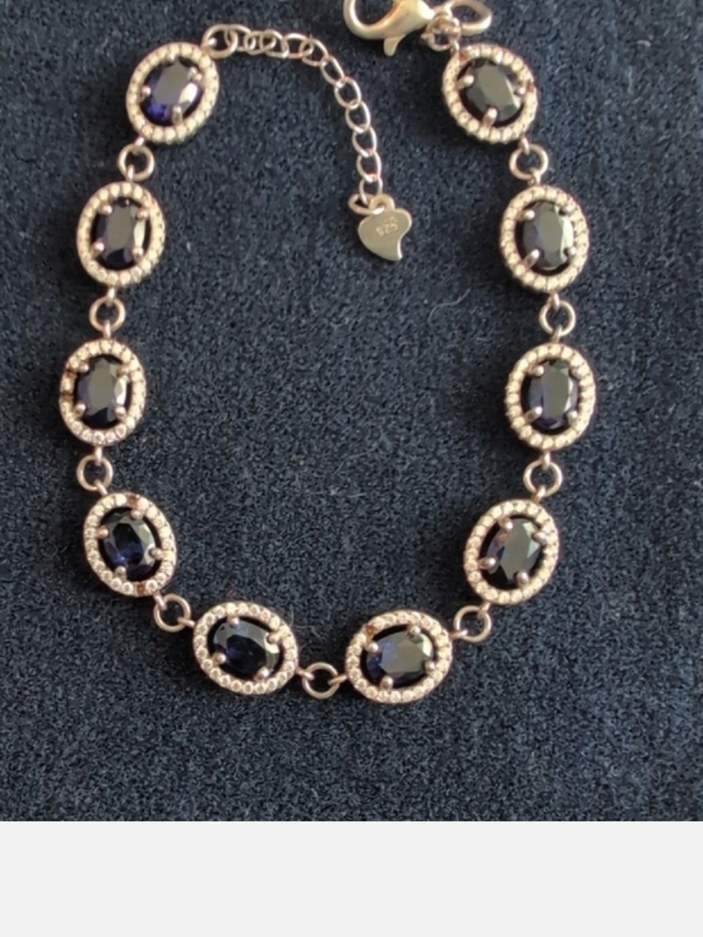 BLUE Sapphire Tennis Bracelet 925 Sterling Silver Bracelet Diamond Chip - Picture 2 of 16